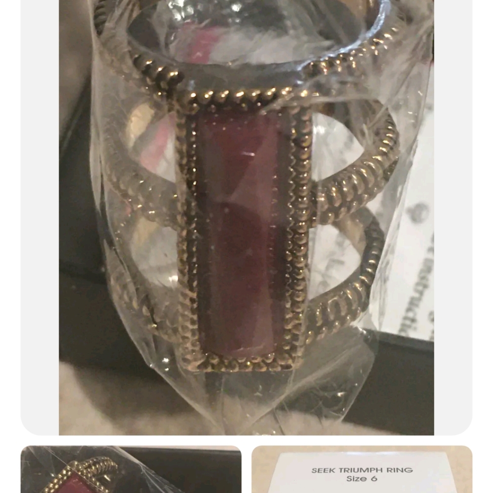 Seek Triump 3 stackable RingDark Red Rectangular StoneGold Bronze Tone Setti